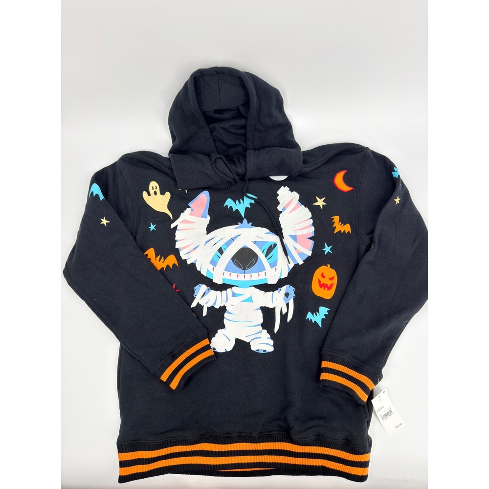 Disney Hoodie Halloween Mummy Stitch Glow In The Dark Women Small Black Orange